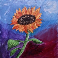 a painting of a sunflower on a blue background